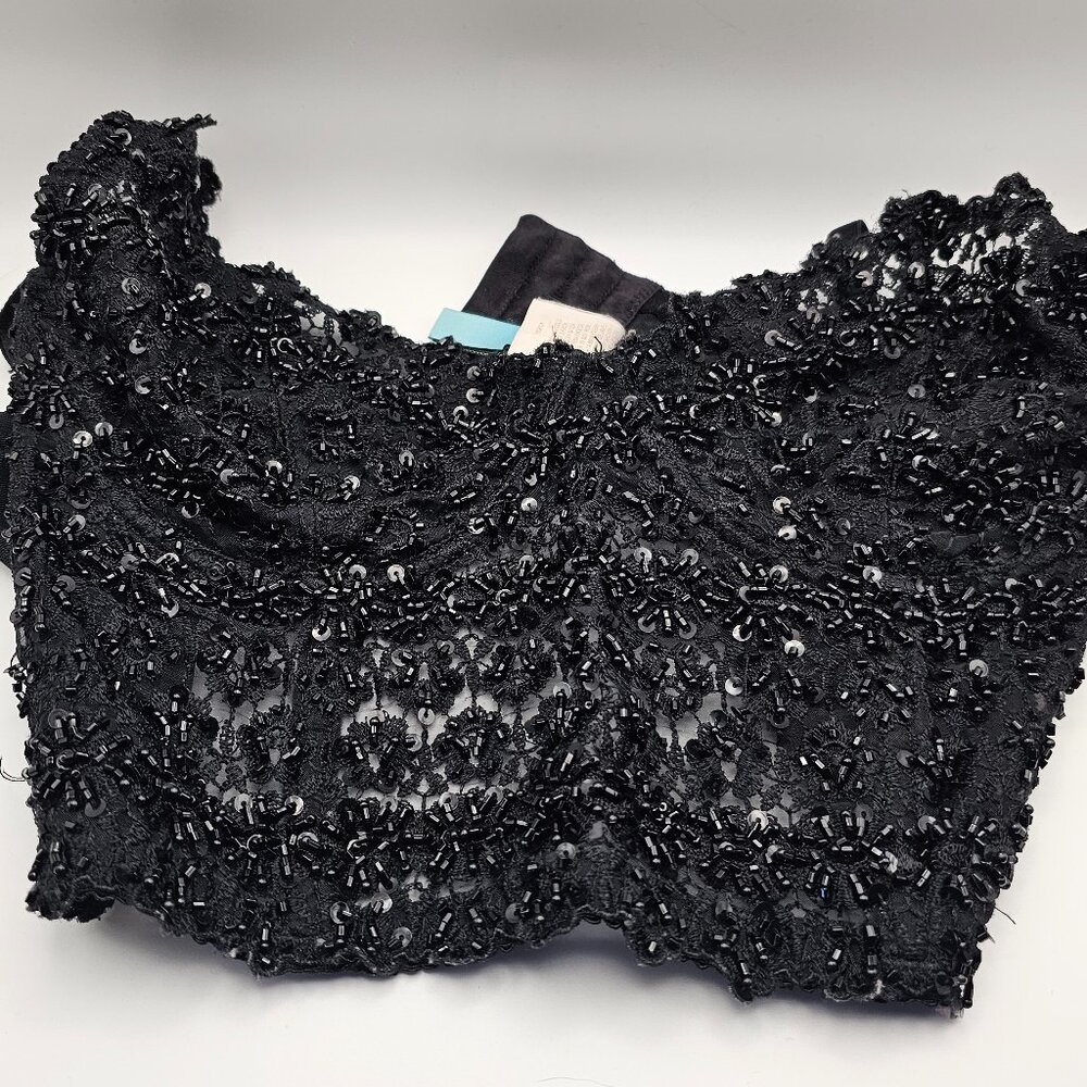 Marciano Black Lace Beaded Bra/Crop Top – Glam Eveningwear, Sweetheart Neckline - Picture 1 of 5